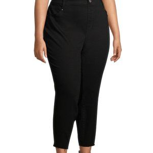 Terra Sky Jeans Black Plus 20W Cropped High Rise Stretch Denim Distressed Holes
